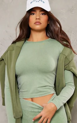 PrettyLittleThing Workout Tops*Acid Wash Seamless Long Sleeve Top