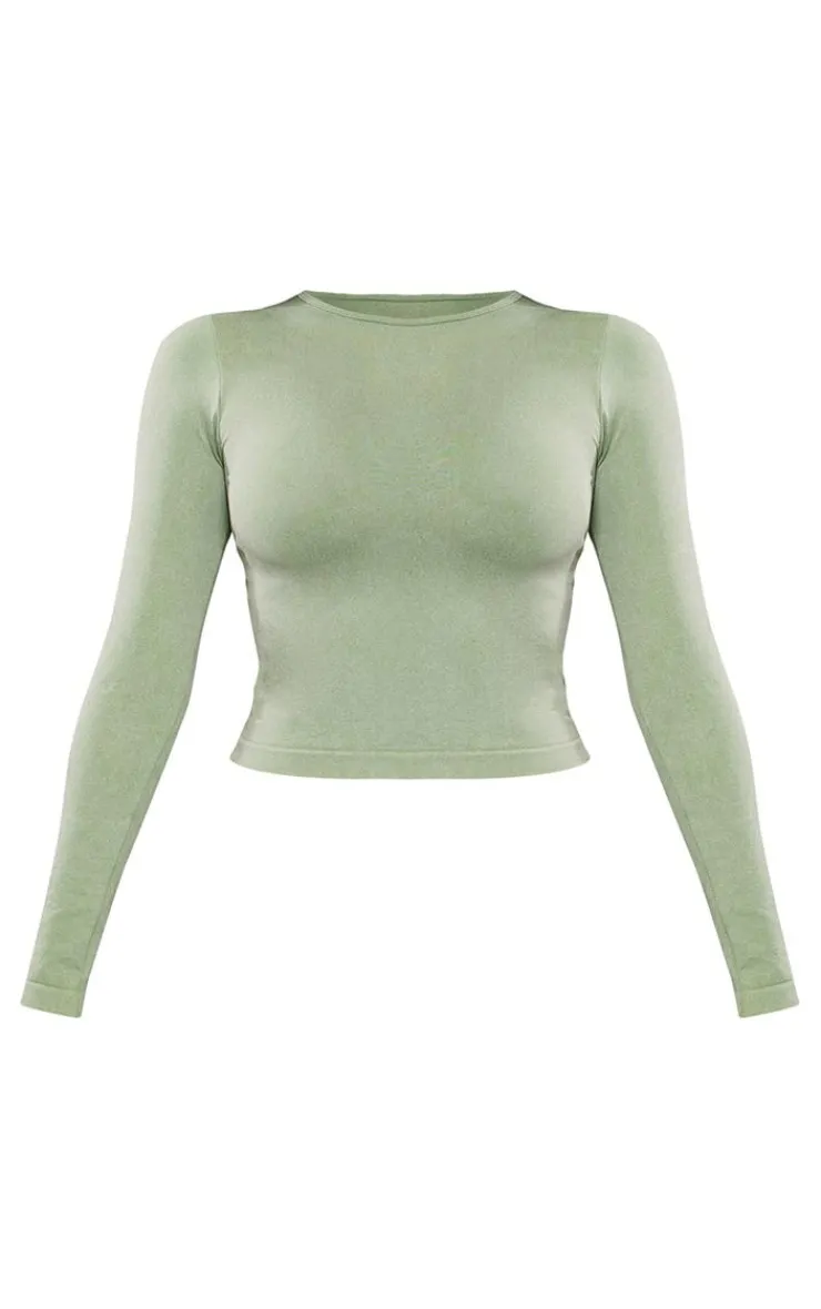 PrettyLittleThing Workout Tops*Acid Wash Seamless Long Sleeve Top