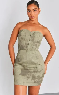 Acid Wash Twill Binded Bandeau Bodycon Dress-PrettyLittleThing