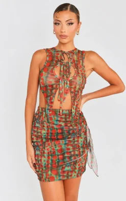 Animal Print Sheer Mesh Tie Up Bodycon Dress-PrettyLittleThing Clearance