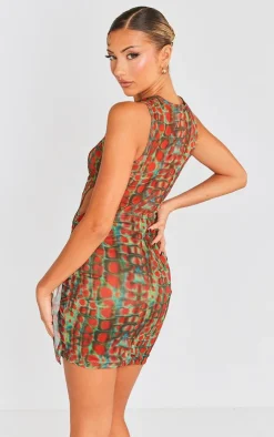 Animal Print Sheer Mesh Tie Up Bodycon Dress-PrettyLittleThing Clearance
