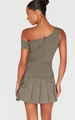 Asymmetric Bengaline Pleated Shift Dress-PrettyLittleThing New
