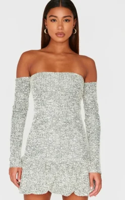 Bardot Boucle Puffball Mini Dress-PrettyLittleThing Discount