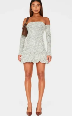 Bardot Boucle Puffball Mini Dress-PrettyLittleThing Discount