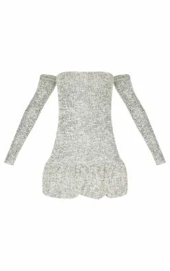 Bardot Boucle Puffball Mini Dress-PrettyLittleThing Discount