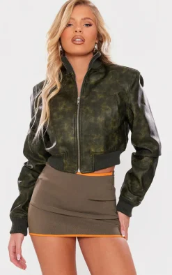 Khaki Bengaline Contrast Binding Low Rise Mini Skirt