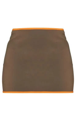 Khaki Bengaline Contrast Binding Low Rise Mini Skirt