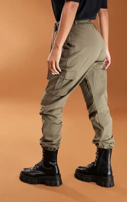 Khaki Buckle Detail Cargo Pants