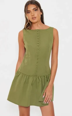 Button Down Scoop Back Shift Dress-PrettyLittleThing Hot