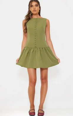 Button Down Scoop Back Shift Dress-PrettyLittleThing Hot