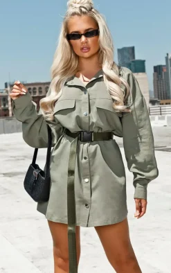 Cargo Oversized Popper Front Shirt Dress-PrettyLittleThing Outlet