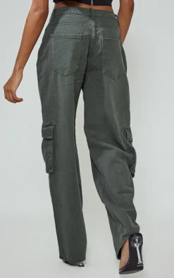 Khaki Cargo Pocket Detail Baggy Boyfriend Jeans