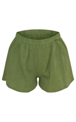 Discount PrettyLittleThing Cheesecloth Floaty Shorts Khaki