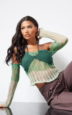 PrettyLittleThing Knitted Tops*Contrast Eyelash Knit Top With Sleeves