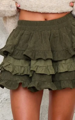 Khaki Cord Frill Rara Mini Skirt