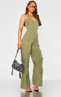 Khaki Corset Utility Jumpsuit