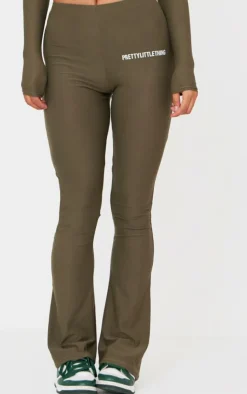 Hot PrettyLittleThing Cotton High Waist Flared Pants Khaki