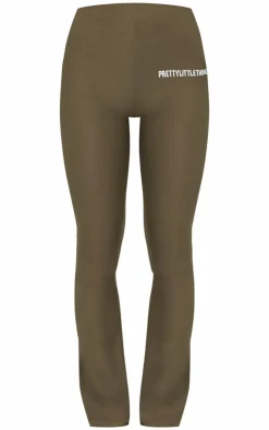 Hot PrettyLittleThing Cotton High Waist Flared Pants Khaki