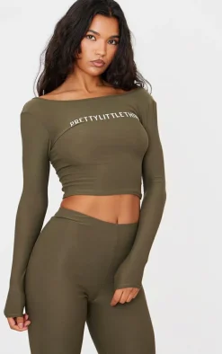 PrettyLittleThing Cotton Long Sleeve Top Khaki