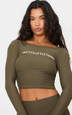 PrettyLittleThing Cotton Long Sleeve Top Khaki