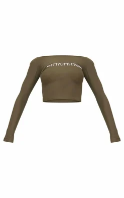 PrettyLittleThing Cotton Long Sleeve Top Khaki