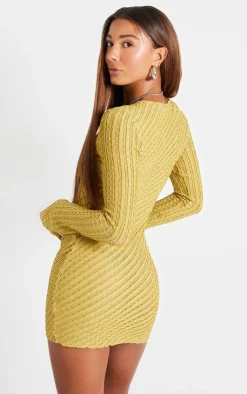 Crinkle Texture Long Sleeve Bodycon Dress-PrettyLittleThing Clearance