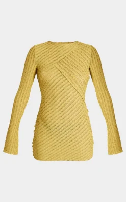 Crinkle Texture Long Sleeve Bodycon Dress-PrettyLittleThing Clearance