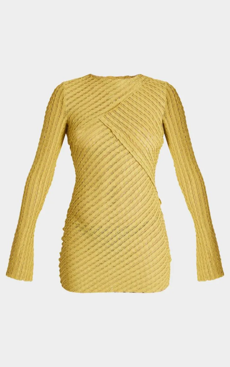 Crinkle Texture Long Sleeve Bodycon Dress-PrettyLittleThing Clearance
