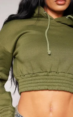 Khaki Cropped Elasticated Hem Hoodie