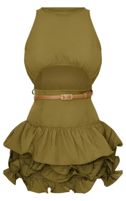 Cut Out Belted Frill Hem Mini Dress-PrettyLittleThing
