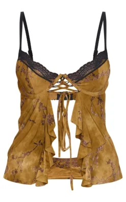Devore Lace Trim Strappy Long Top-PrettyLittleThing Sale