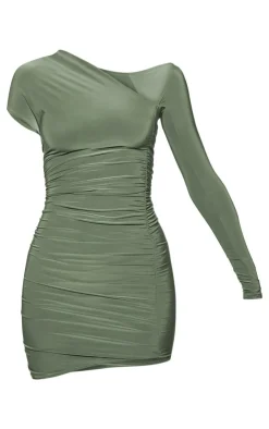Double Layer Slinky Ruched Asymmetrical Bodycon Dress-PrettyLittleThing Outlet