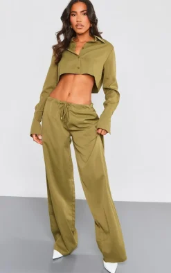 Outlet PrettyLittleThing Drawstring Oversized Straight Leg Pants Khaki