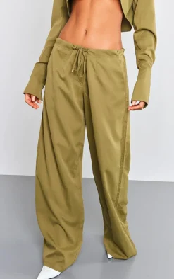 Outlet PrettyLittleThing Drawstring Oversized Straight Leg Pants Khaki