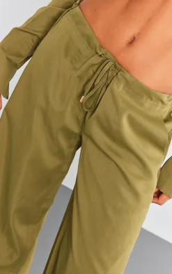 Outlet PrettyLittleThing Drawstring Oversized Straight Leg Pants Khaki
