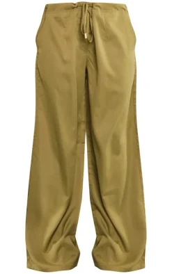 Outlet PrettyLittleThing Drawstring Oversized Straight Leg Pants Khaki