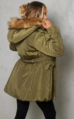 PrettyLittleThing Faux Fur Coats*Faux Fur Hooded Elasticated Waist Longline Parka