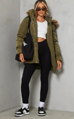 PrettyLittleThing Faux Fur Coats*Faux Fur Hooded Elasticated Waist Longline Parka