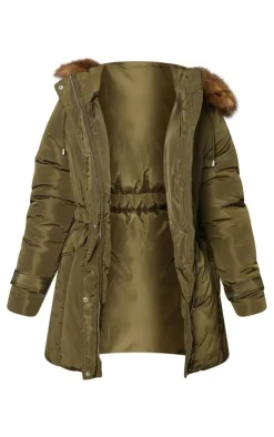 PrettyLittleThing Faux Fur Coats*Faux Fur Hooded Elasticated Waist Longline Parka