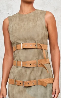 Faux Leather Belted Bodycon Dress-PrettyLittleThing Online