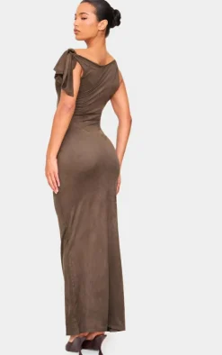 Faux Suede Knot Drape Maxi Dress-PrettyLittleThing Hot