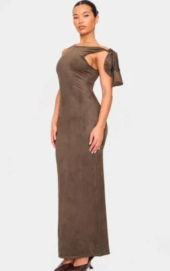 Faux Suede Knot Drape Maxi Dress-PrettyLittleThing Hot