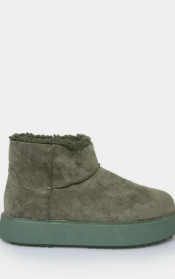 PrettyLittleThing Ankle Boots*Faux Suede Round Toe Thick Flat Sole Ankle Boots