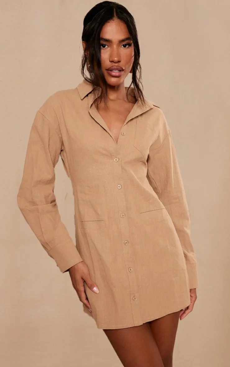 Fitted Premium Linen Look Shirt Dress-PrettyLittleThing Outlet