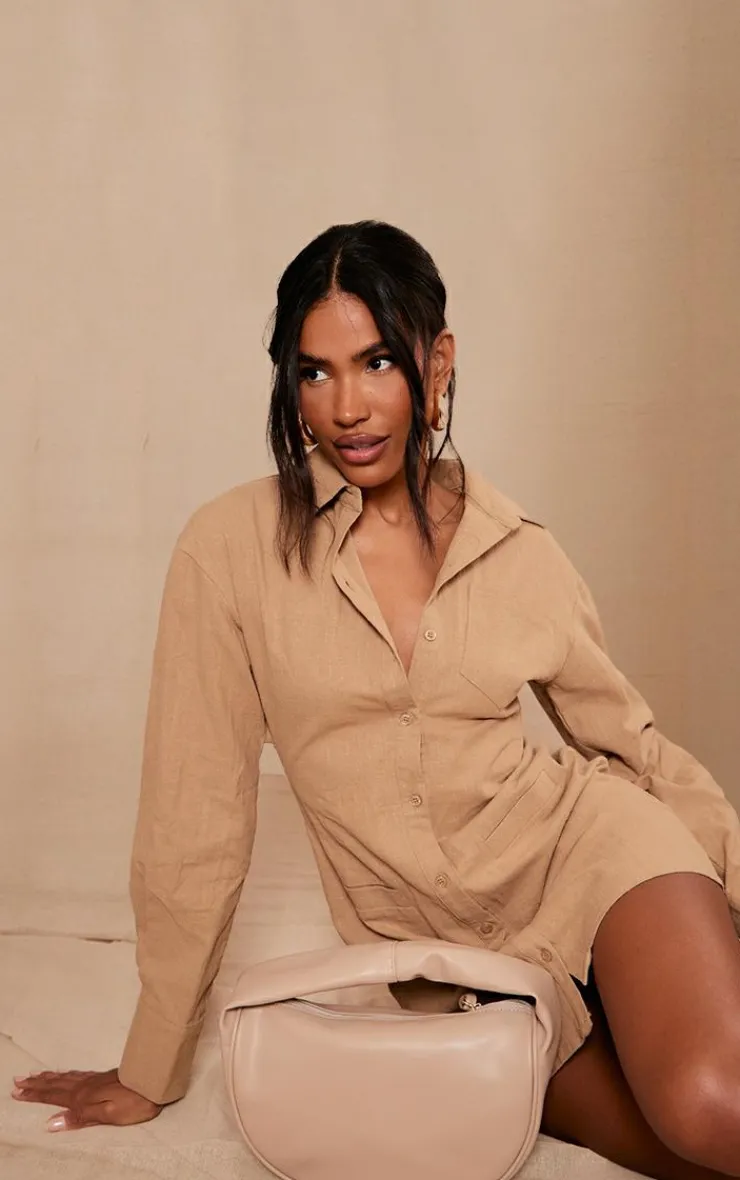 Fitted Premium Linen Look Shirt Dress-PrettyLittleThing Outlet
