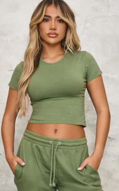 Online PrettyLittleThing Fitted T Shirt Khaki