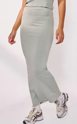 PrettyLittleThing Floaty Knitted Maxi Skirt Khaki