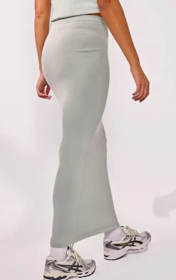 PrettyLittleThing Floaty Knitted Maxi Skirt Khaki