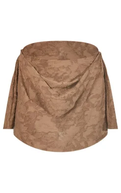 Discount PrettyLittleThing Floral Sheer Burnout Asymmetric Drape Detail Mini Skirt Khaki