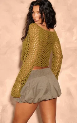 PrettyLittleThing Knitted Tops*Flower Embossed Crochet Oversized Top